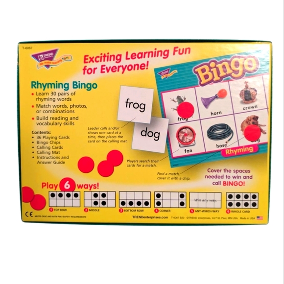 Trend Enterprises Rhyming Bingo Game Red and Green Age 4+ - Picture 2 of 6